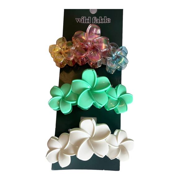 NEW Flower Ombre + Solid Claw Hair Clip Set 3pc Wild Fable Pink Green White NWT - Picture 4 of 5